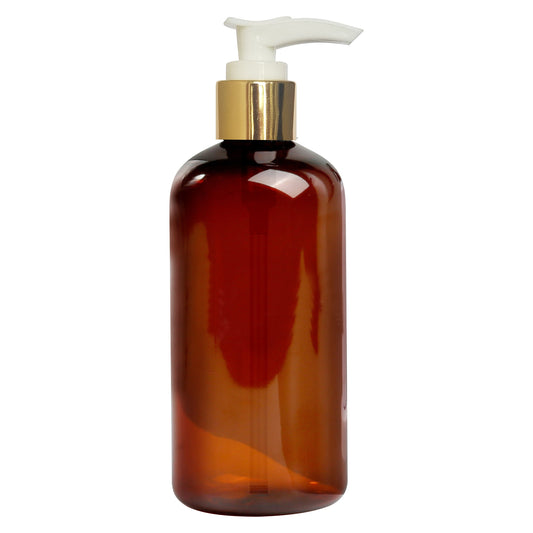 Amber Color Bottle With Gold Plated White Dispenser Pump- 300ml [ZMA13]
